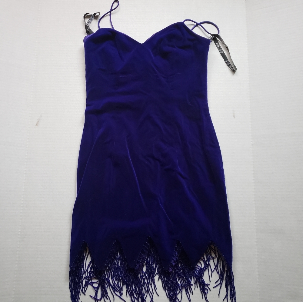 Blue velvet fringe dress
